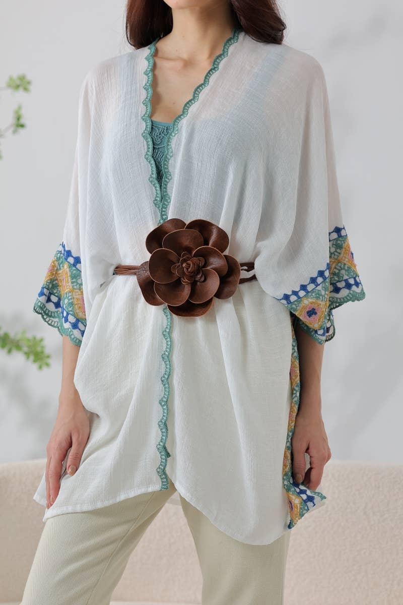 Bohemian Leather Flower Pendant Layered Belt