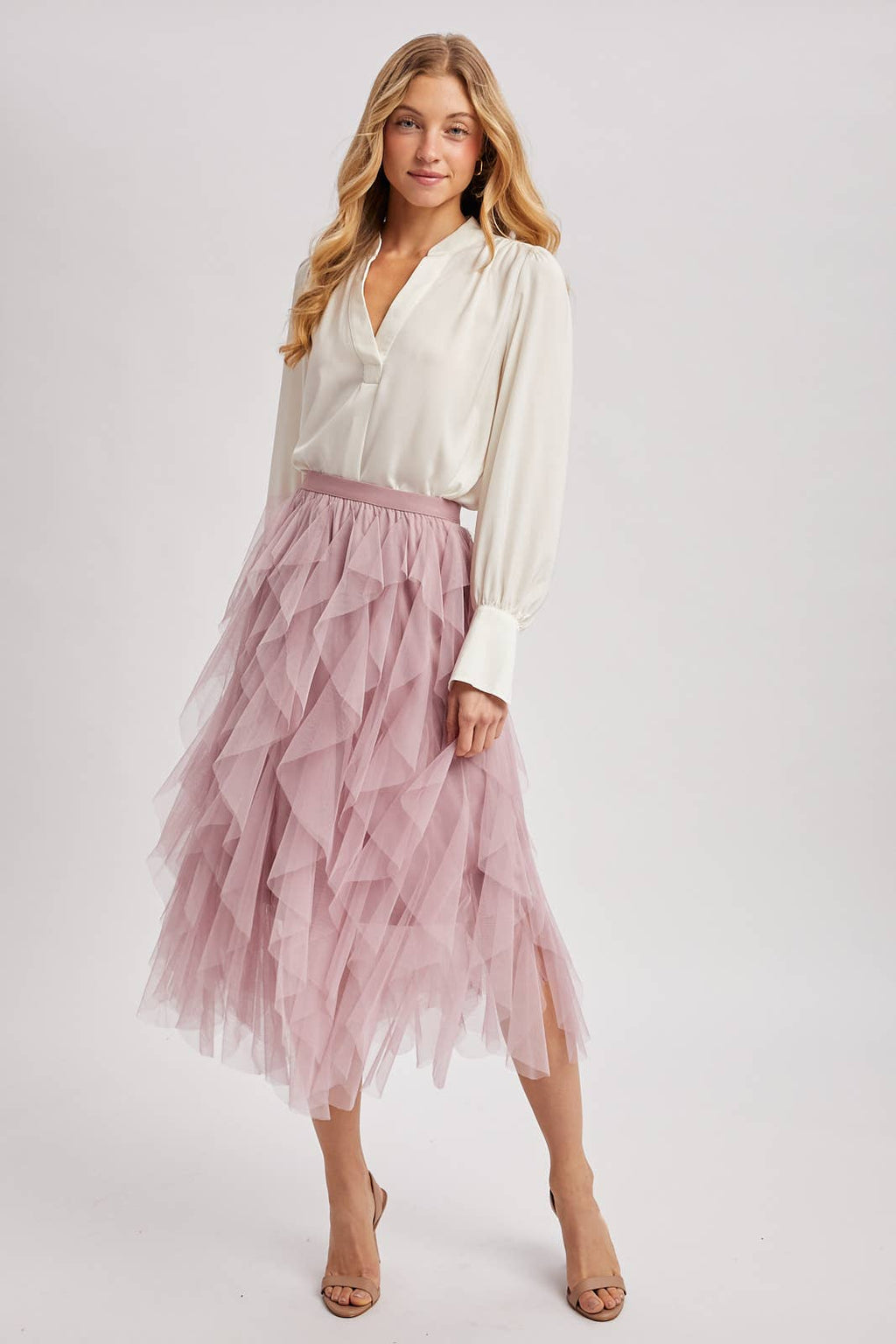 SPRIAL RUFFLED TULLE MIDI SKIRT - EASTER DAY: ROSE / S