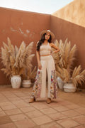 Boho High-Waisted Wide Leg Pants w/ Floral Inserts