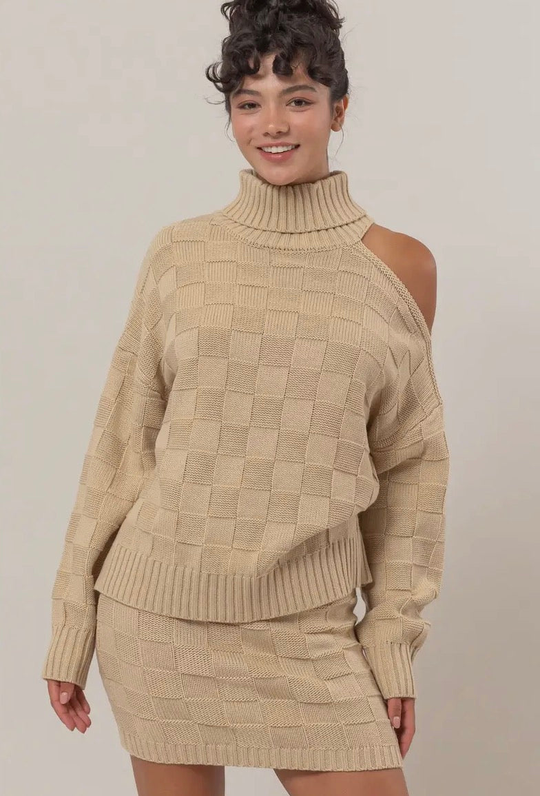 Basketweave Sweater and Skirt Set
