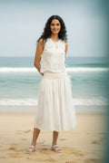 Nautical eyelet tie side top w/ midi skirt