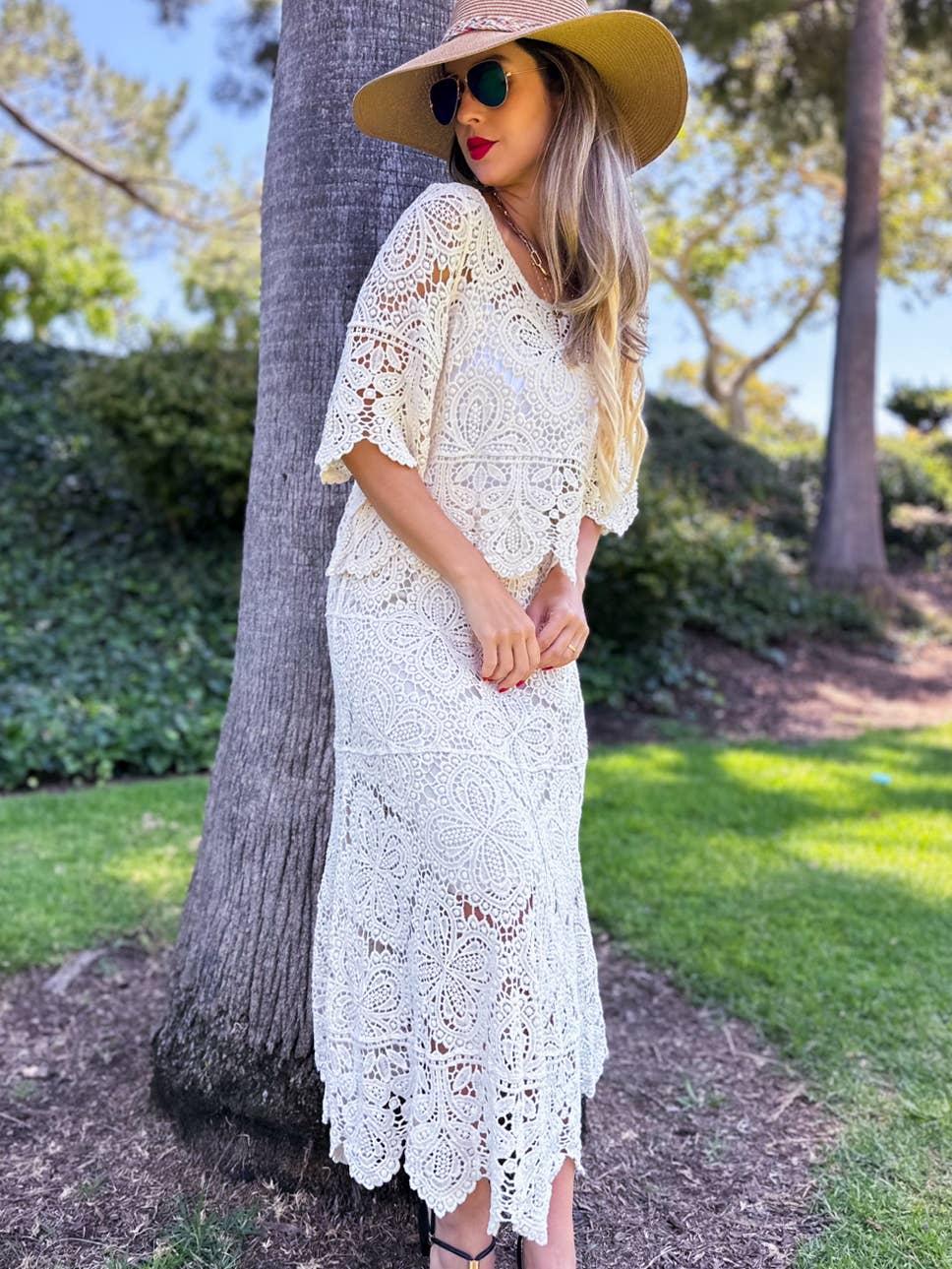 Boho Floral Crochet Maxi Skirt | Matching Set Available: Ivory / One Size