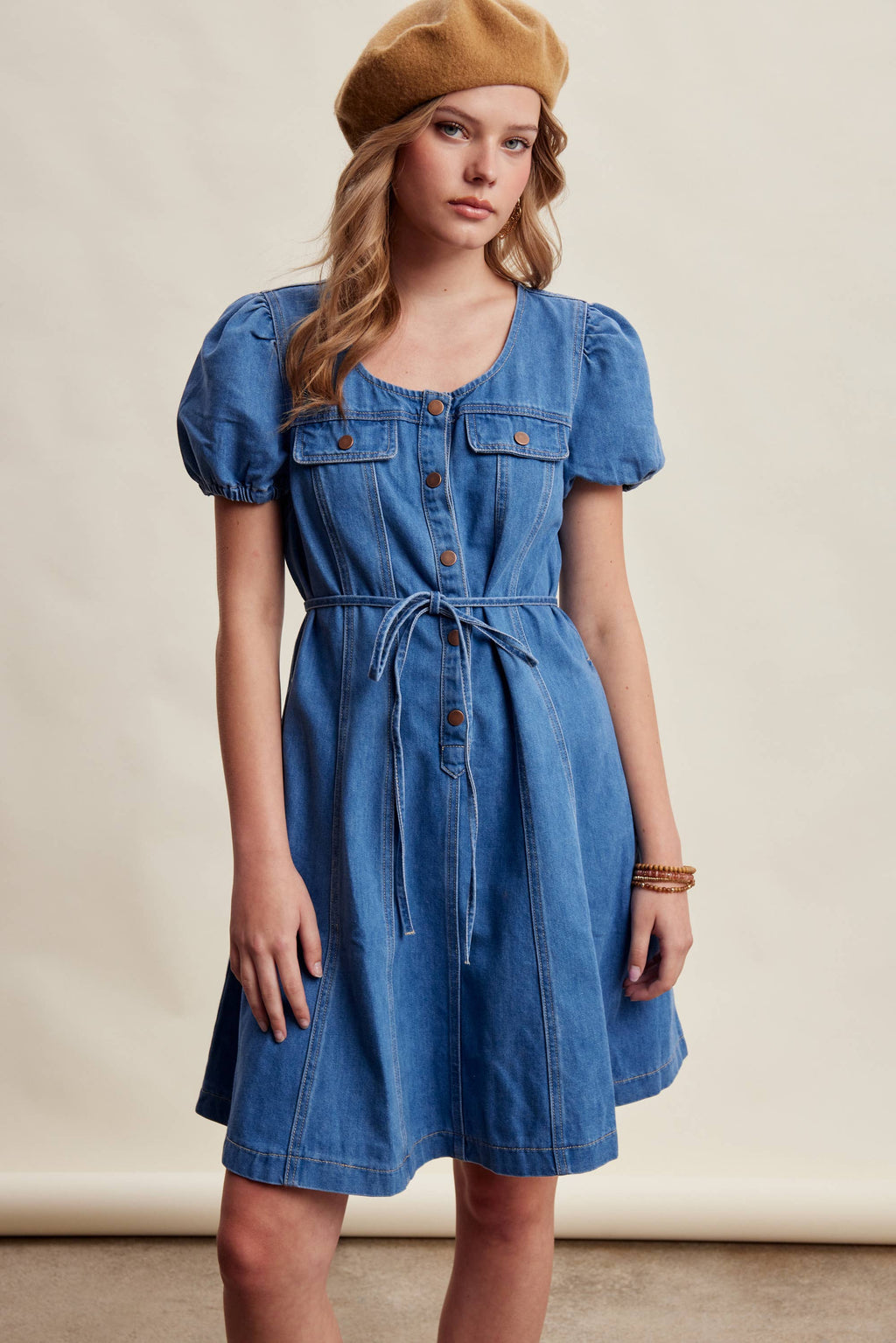 Puff Sleeve Denim Mini Dress LD1639