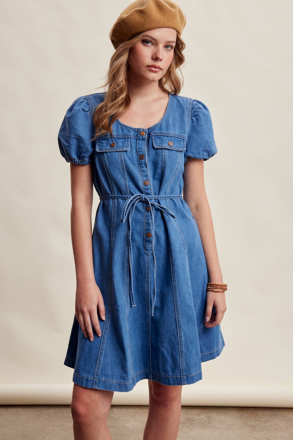 Puff Sleeve Denim Mini Dress LD1639
