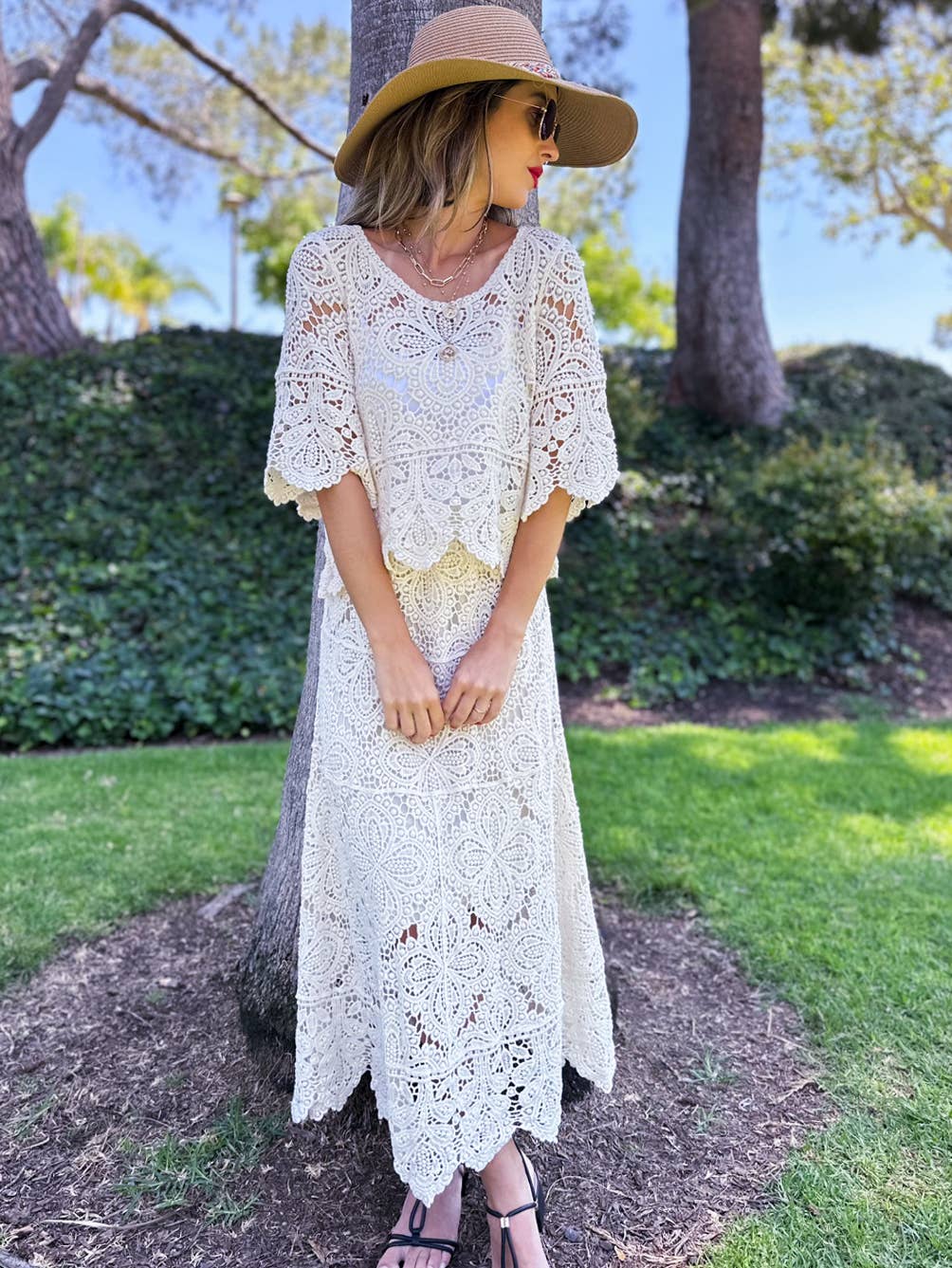 Boho Floral Crochet Maxi Skirt | Matching Set Available: Ivory / One Size