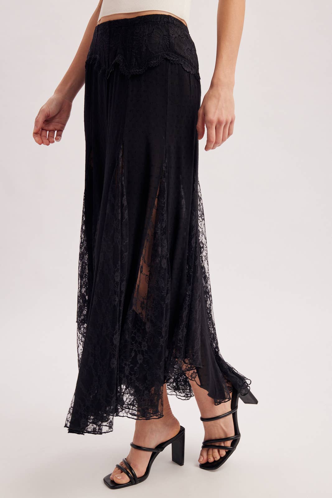 BOHO FLOWY LACE MAXI SKIRT WITH NO LINING - EASTER DAY: ECRU / M