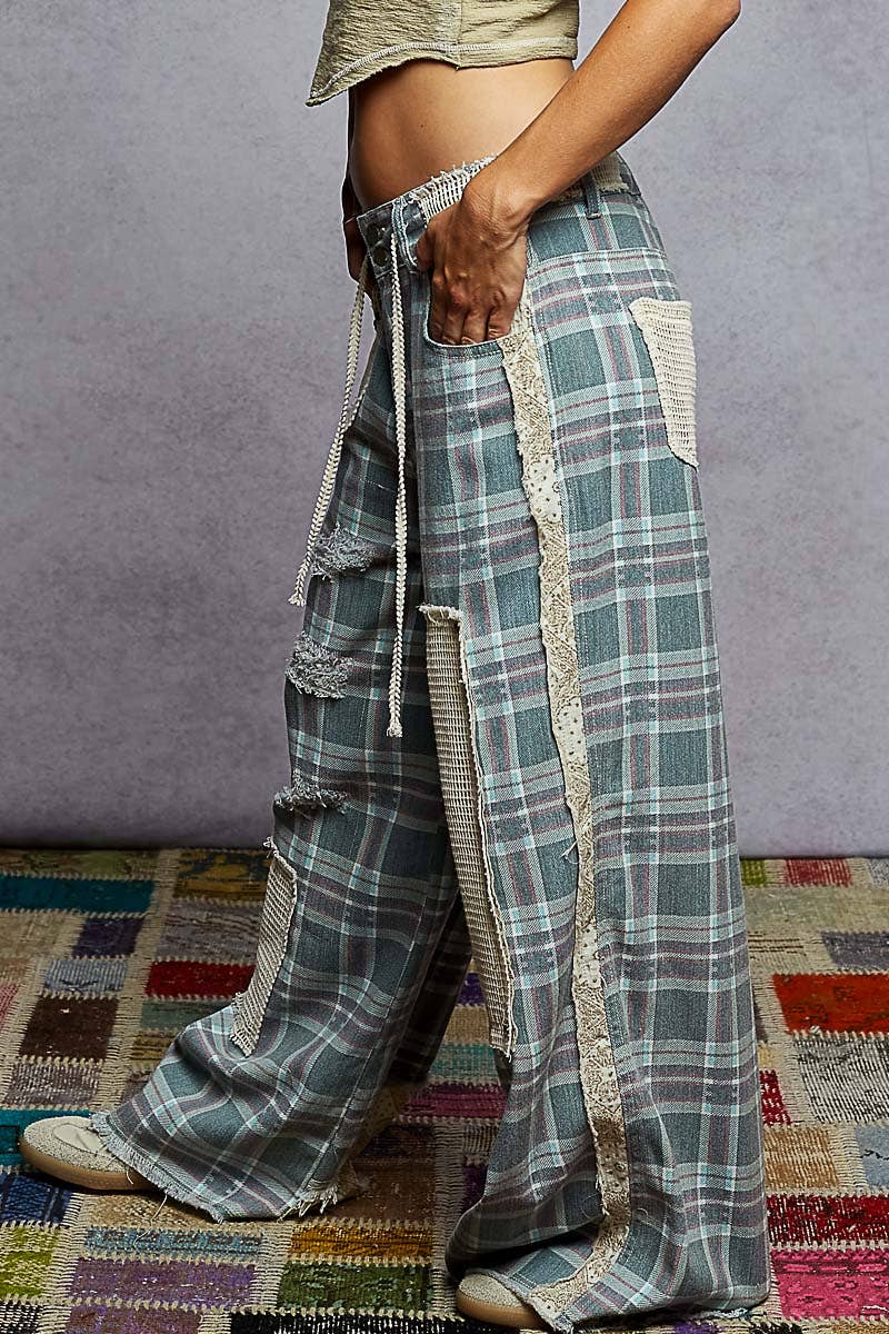 Stud Detail Woven Denim Pants: SAND LEOPARD / S