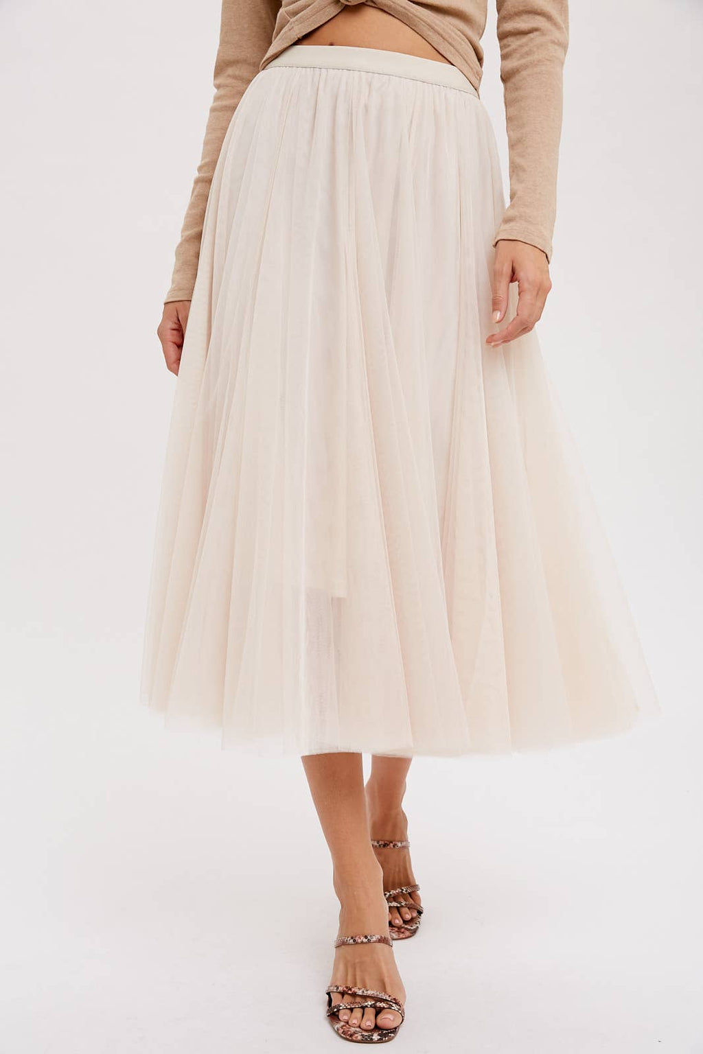 TULLE MIDI SKIRT: DARK MINT / S
