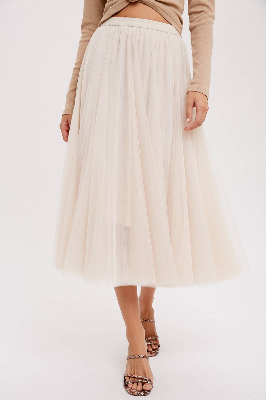 TULLE MIDI SKIRT: DARK MINT / L
