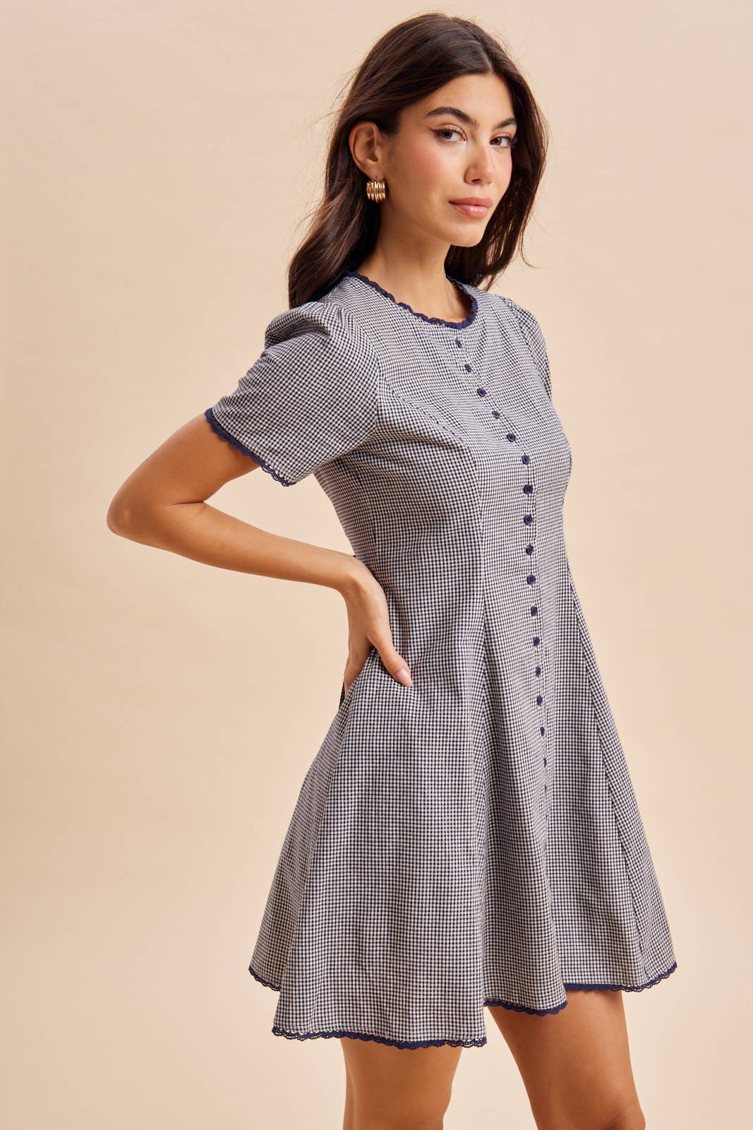 GINGHAM BUTTON DOWN MINI DRESS
