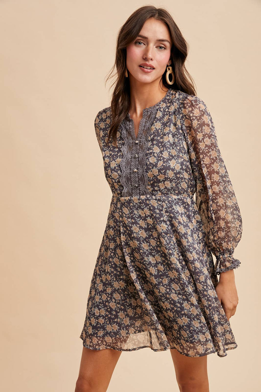 FLORAL LACE INSET MINI DRESS