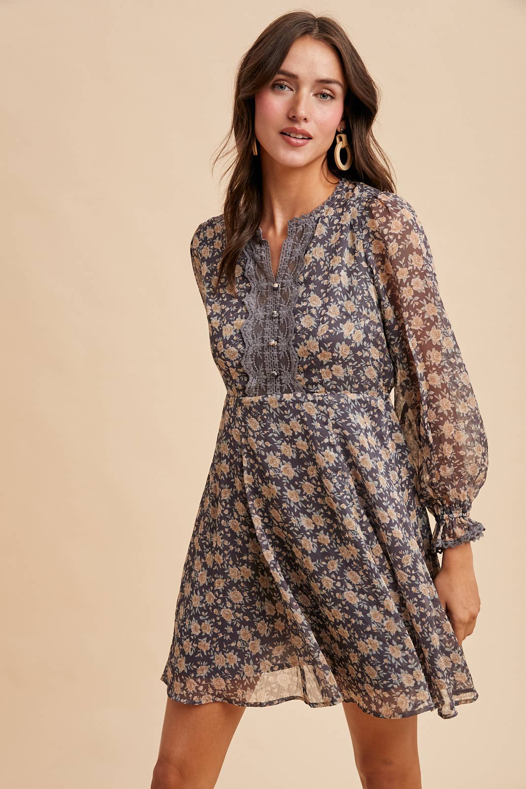 FLORAL LACE INSET MINI DRESS
