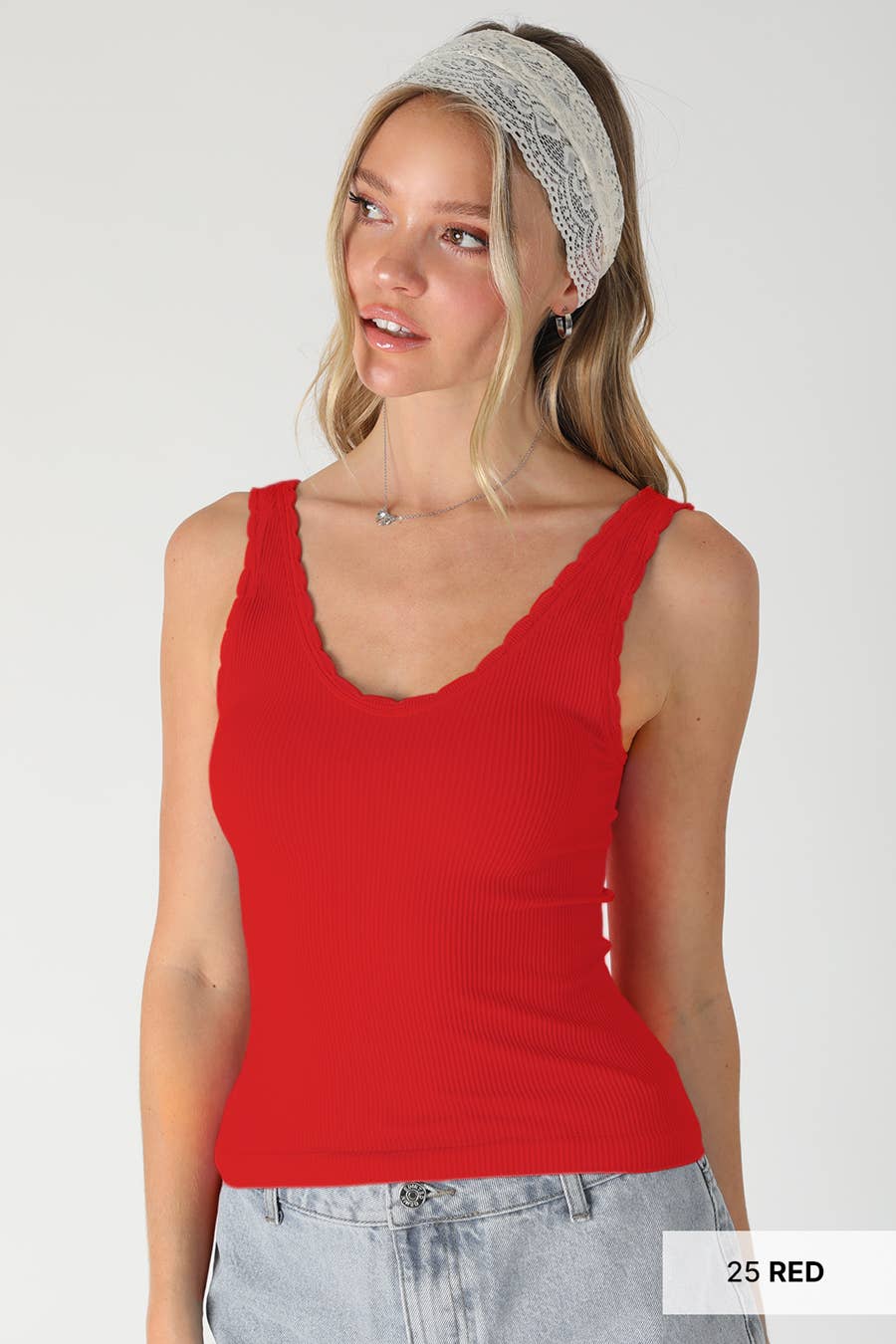 NS8467 - Reversible Scallop Edge Tank Top: 6 Black