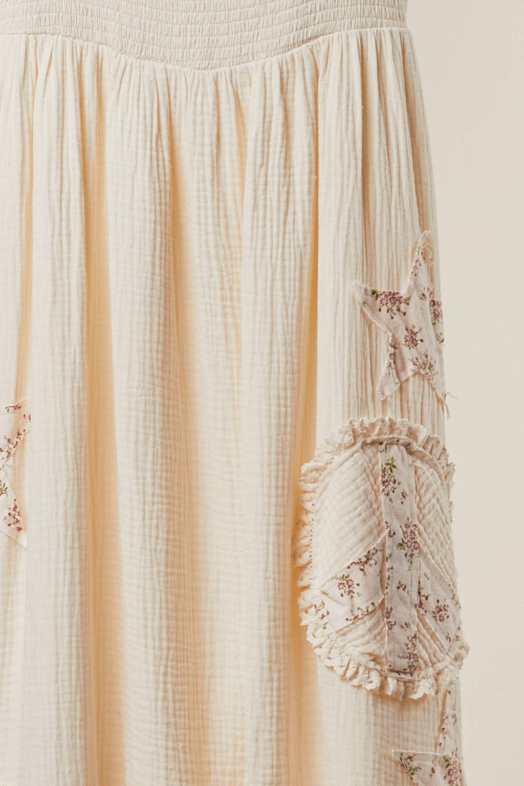 Peace Patchwork Ruffled Sleeveless Dress: Ivory