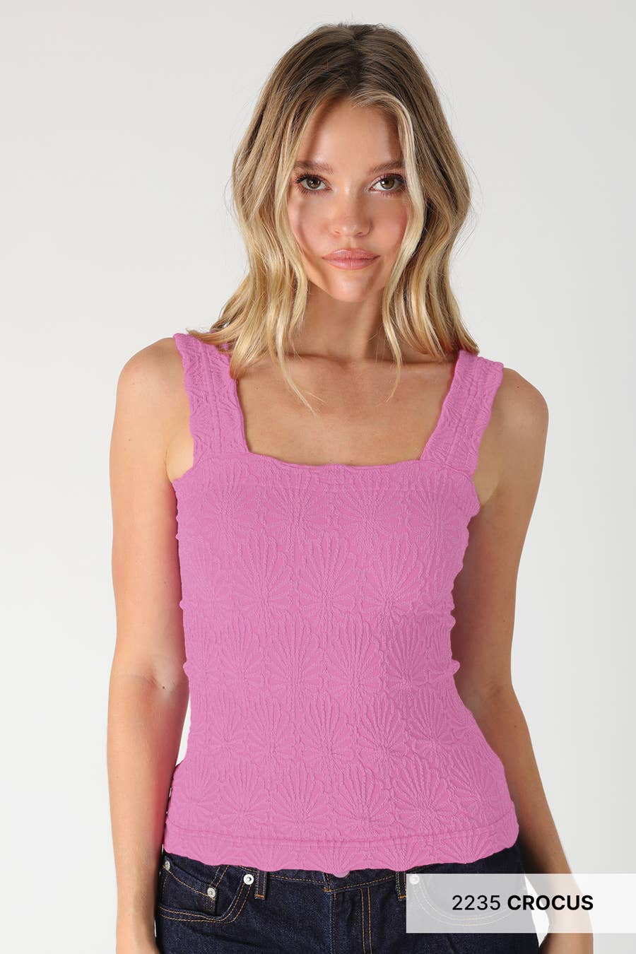 NS8416- Lace Textured Square Top: 06 Black