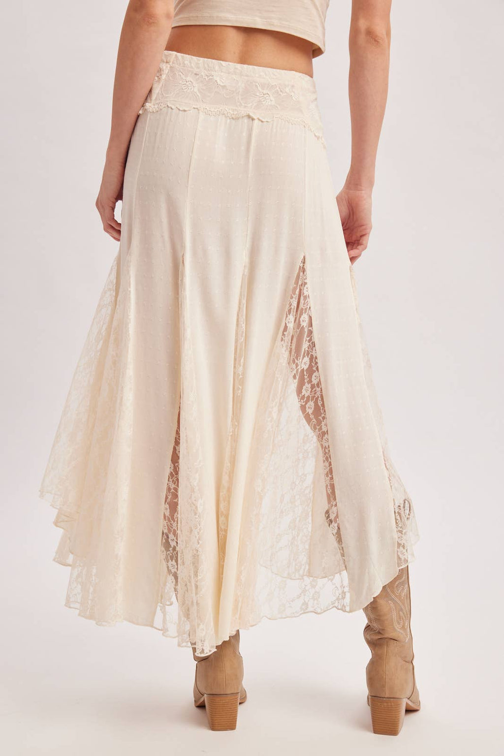 BOHO FLOWY LACE MAXI SKIRT WITH NO LINING - EASTER DAY: ECRU / S