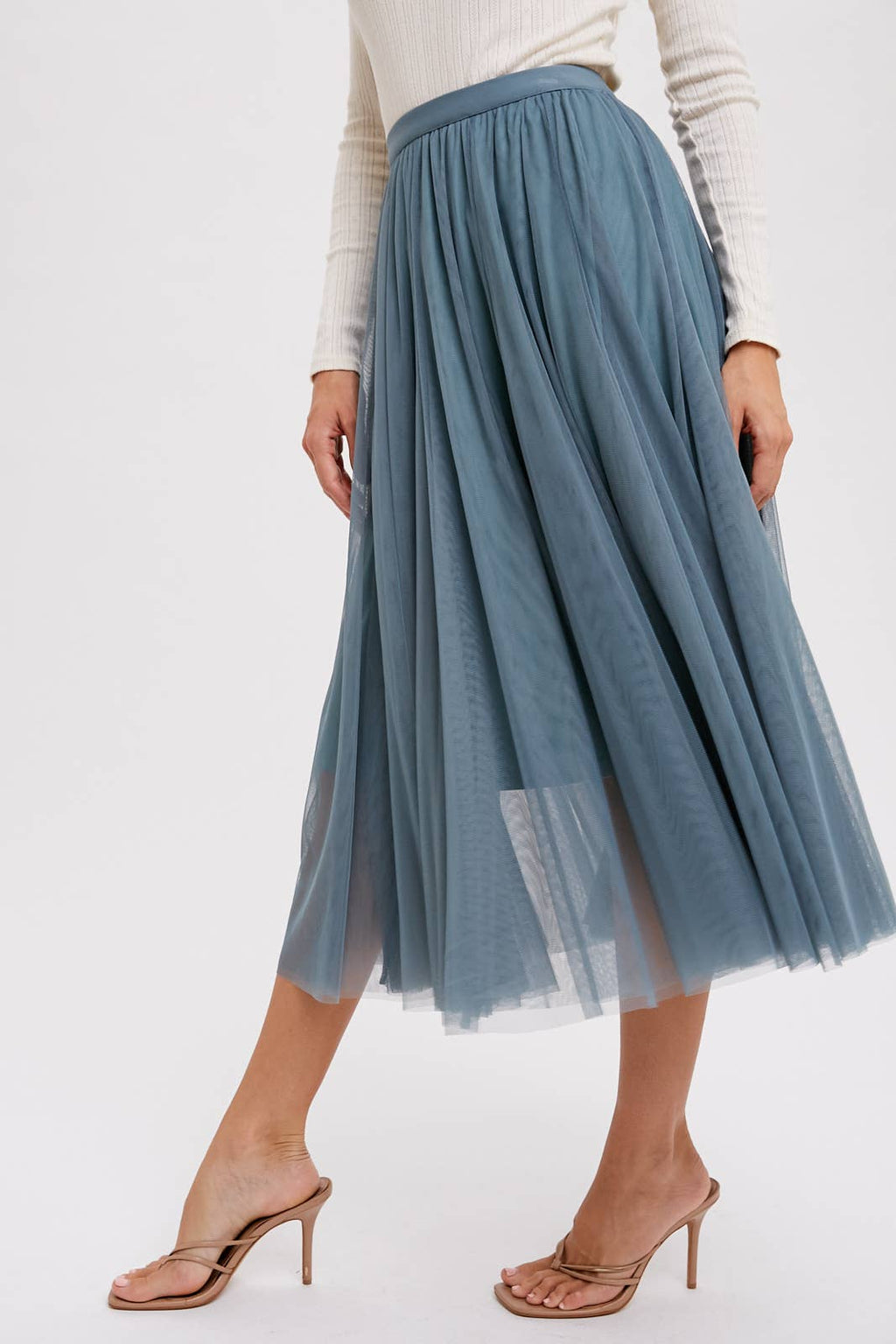 TULLE MIDI SKIRT: DARK MINT / L