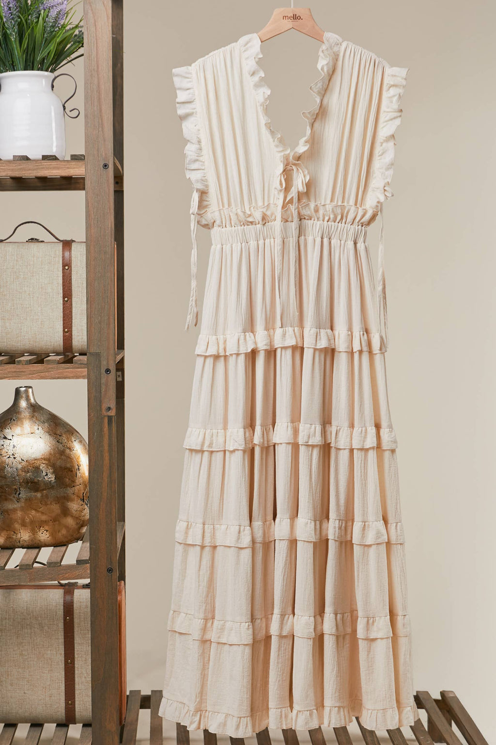 Ruffle Tiered Maxi Dress: Ivory / M