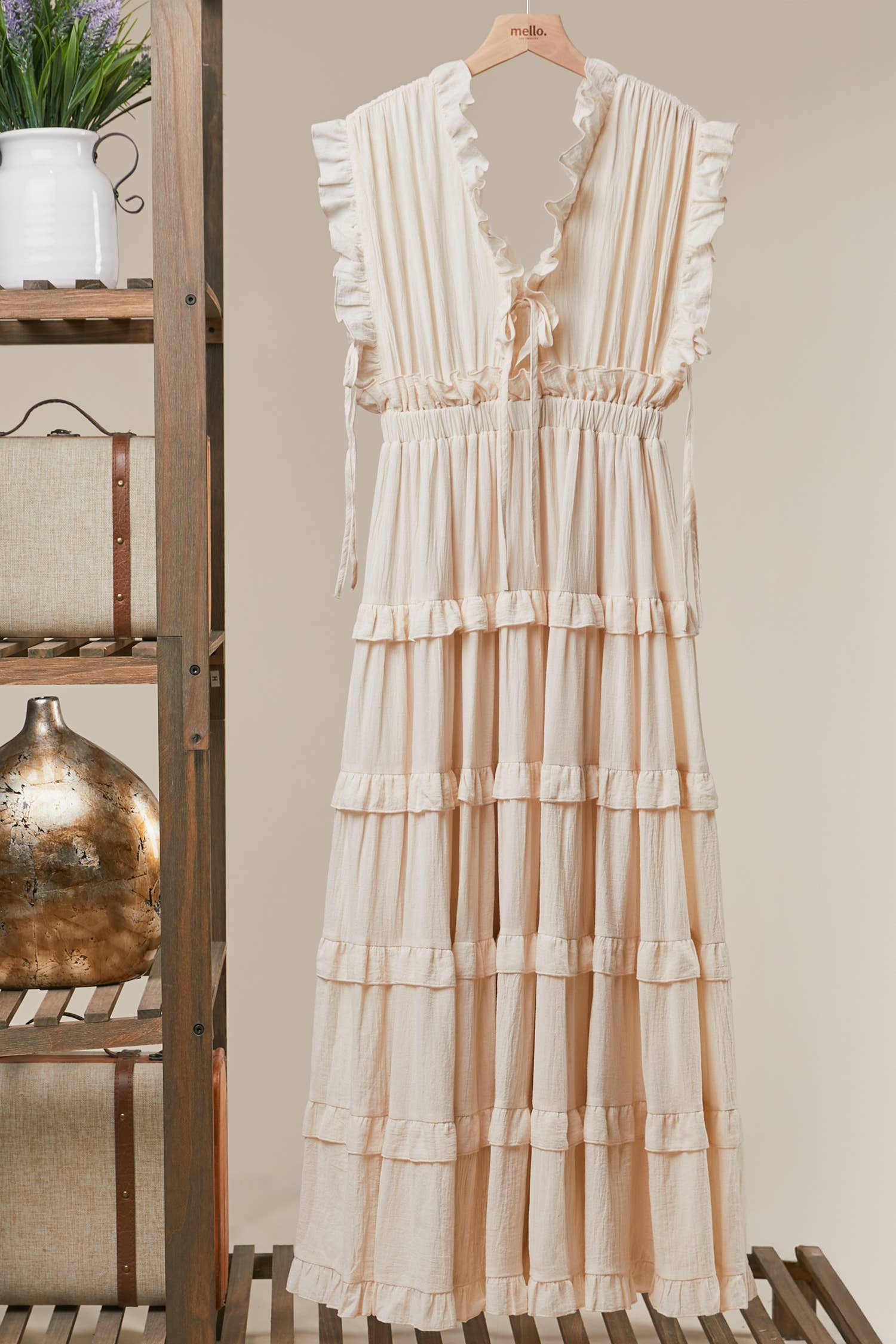 Ruffle Tiered Maxi Dress: Ivory / M
