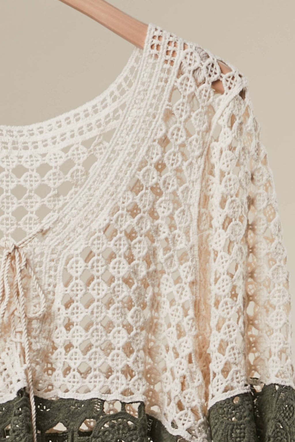 Boho Color Block Crochet Top: Ivory/Olive
