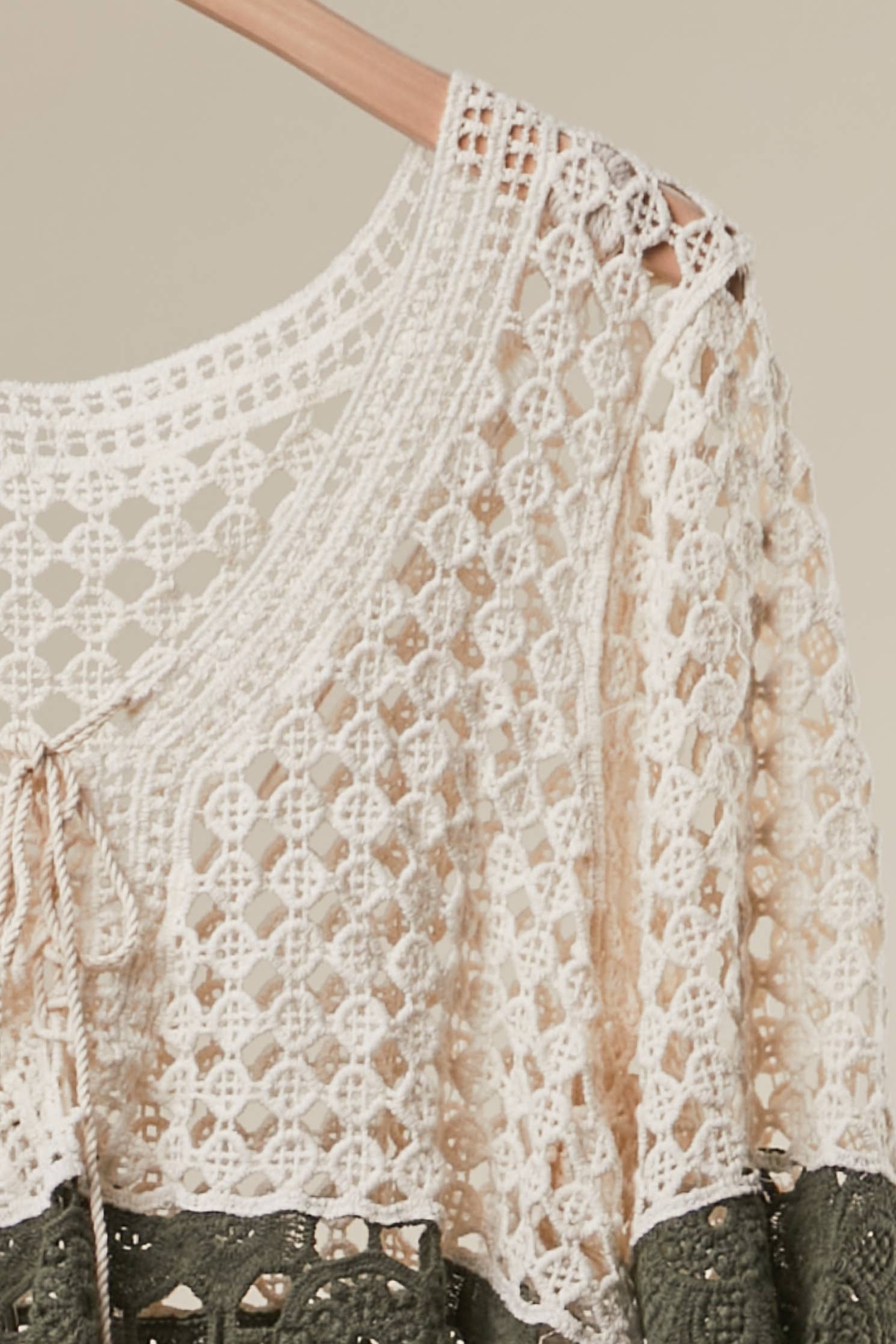 Boho Color Block Crochet Top: Ivory/Olive