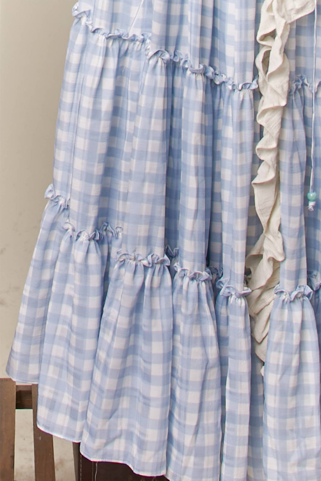 Checker Ruffle Dress Cardigan: Sky Blue / L