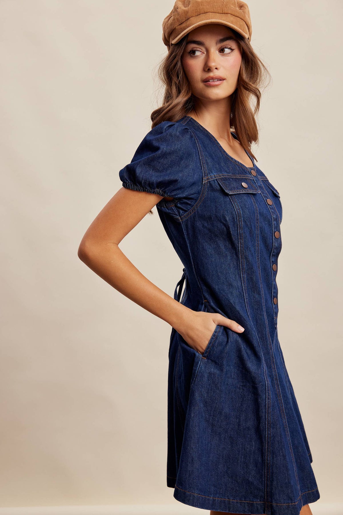 Puff Sleeve Denim Mini Dress LD1639