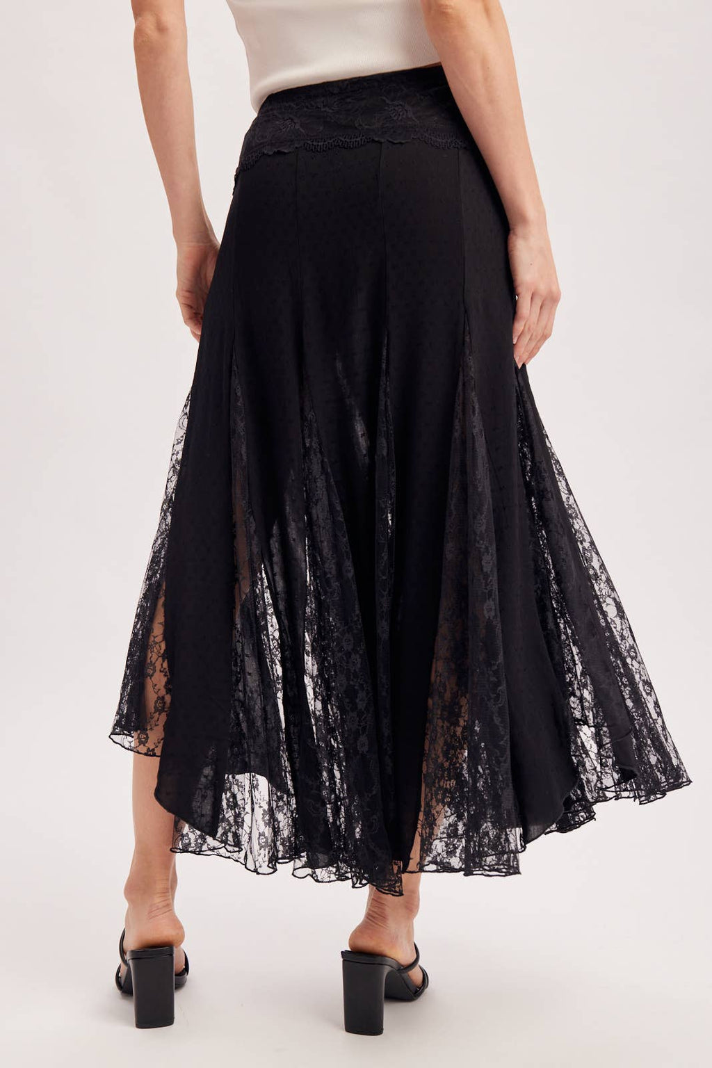 BOHO FLOWY LACE MAXI SKIRT WITH NO LINING - EASTER DAY: ECRU / L