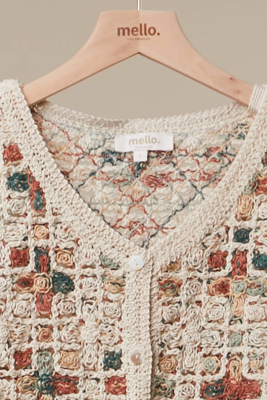 Boho Patchwork Crochet Button Cardigan: Ivory
