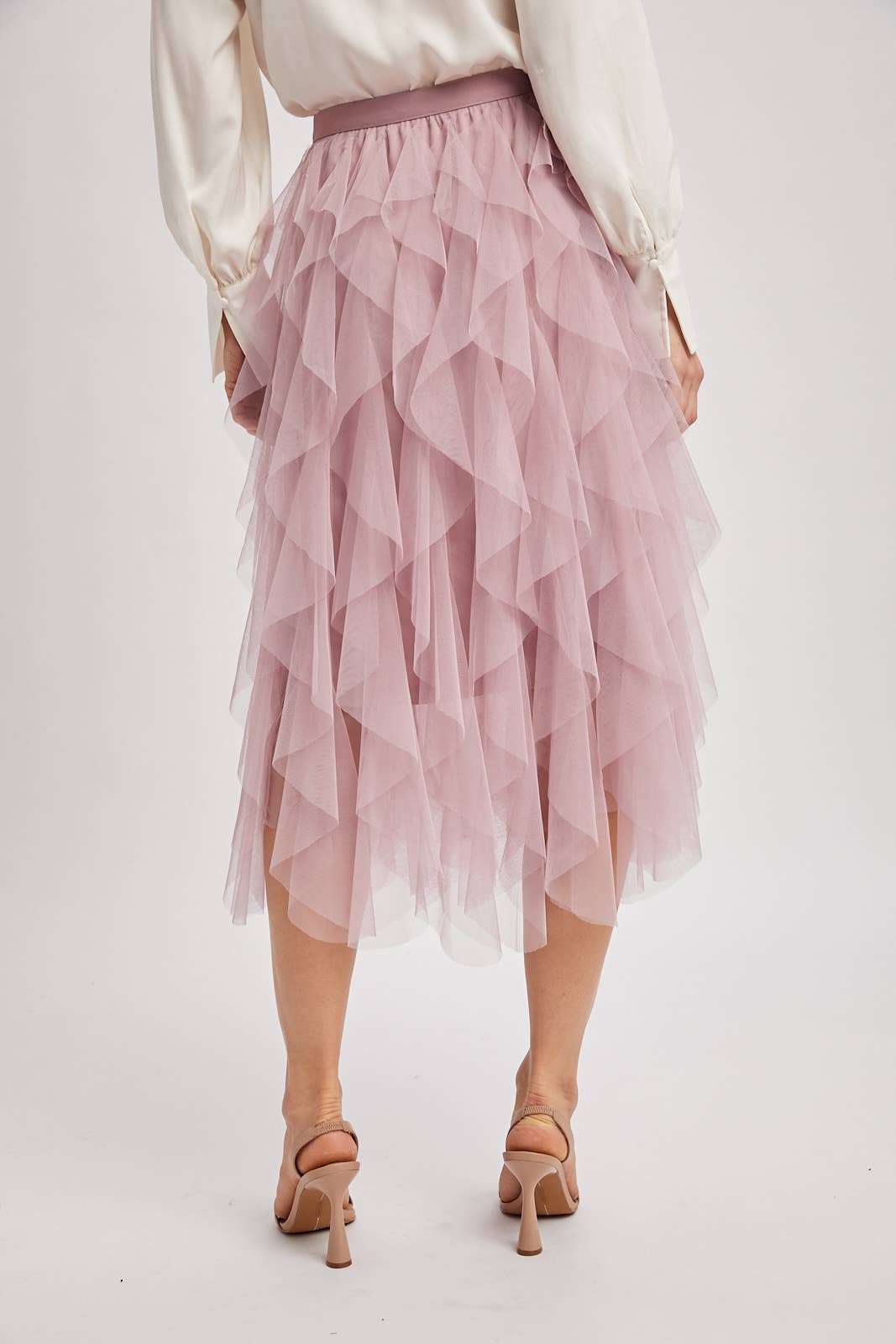 SPRIAL RUFFLED TULLE MIDI SKIRT - EASTER DAY: ROSE / L
