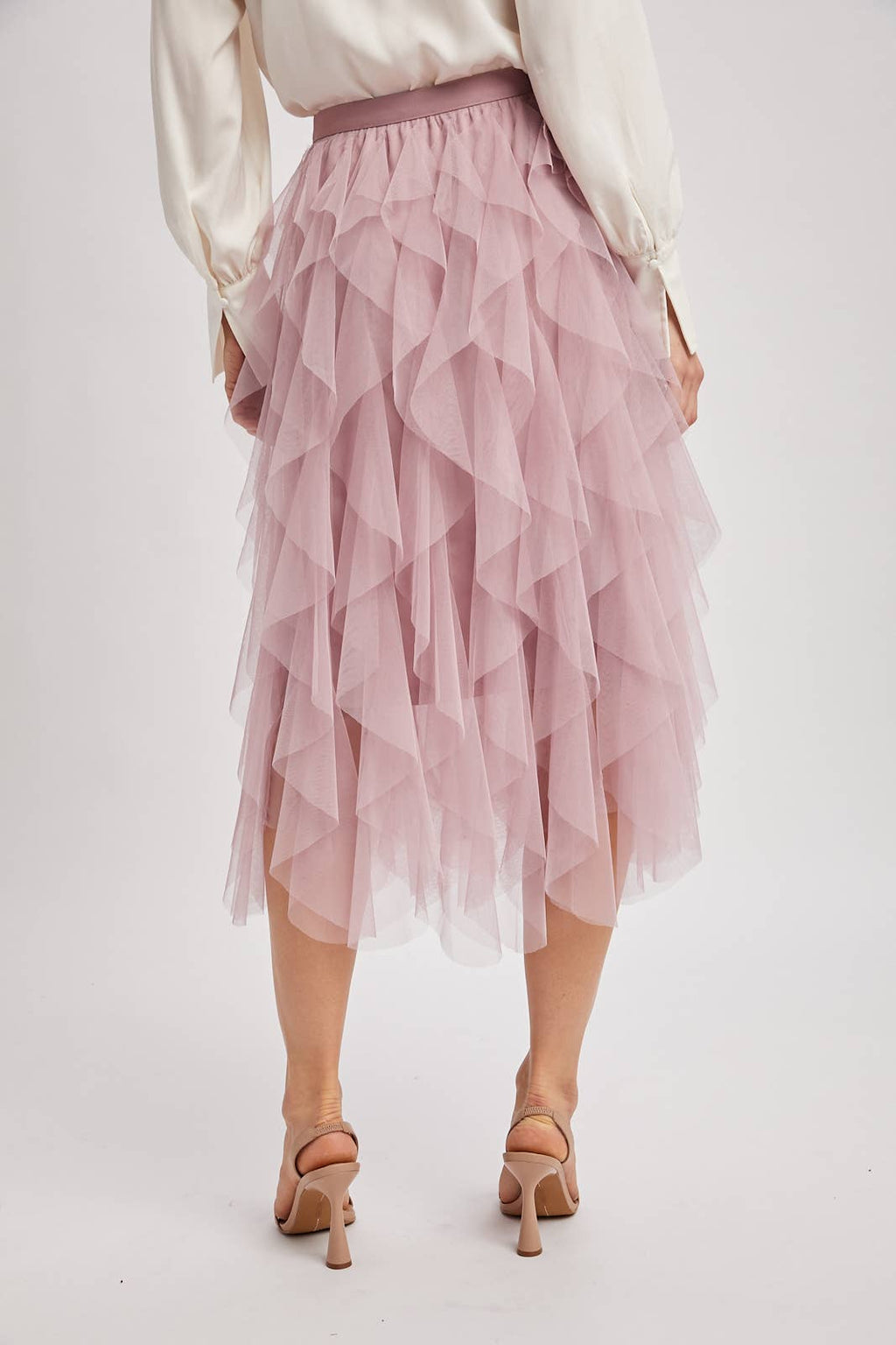 SPRIAL RUFFLED TULLE MIDI SKIRT - EASTER DAY: ROSE / S