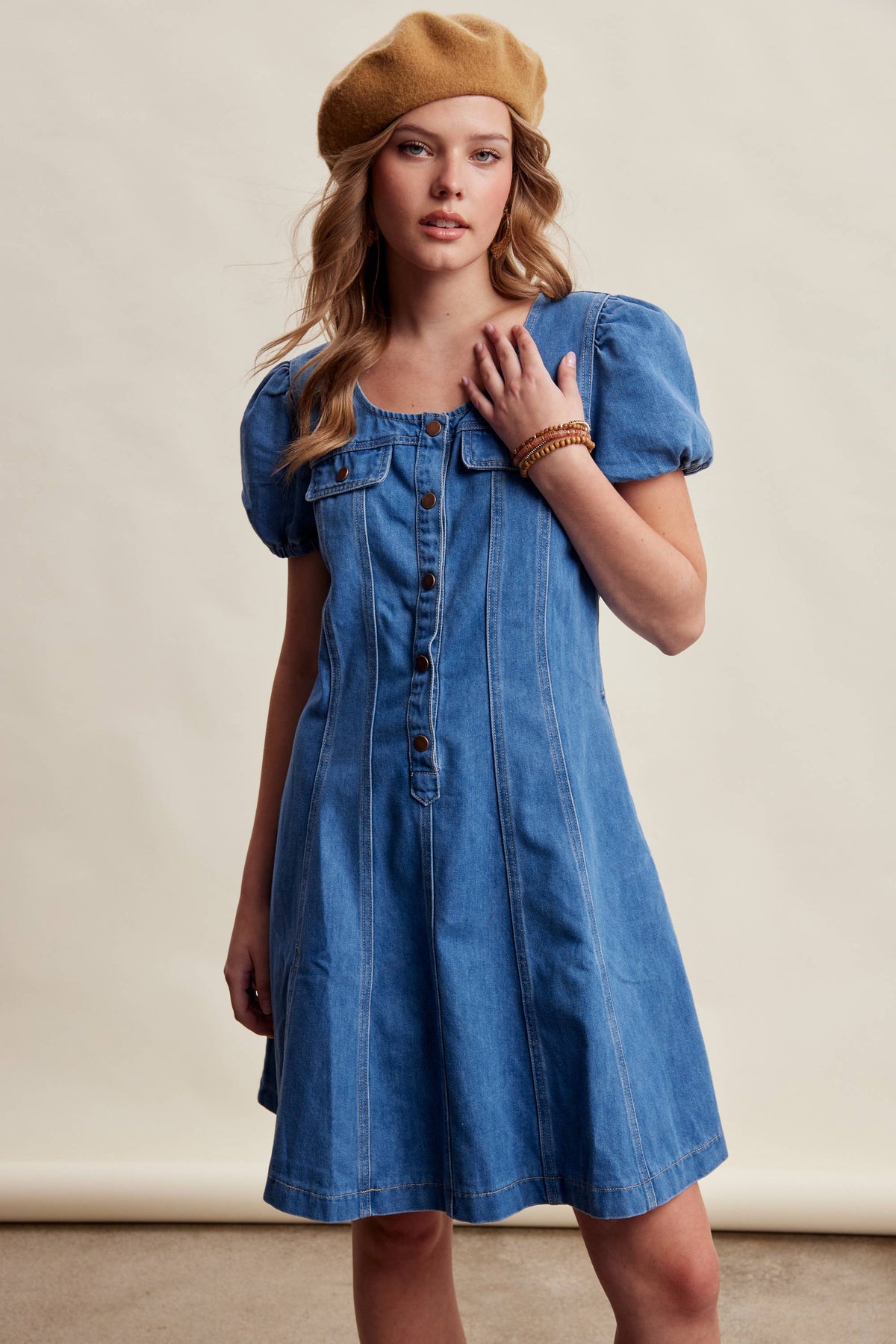 Puff Sleeve Denim Mini Dress LD1639