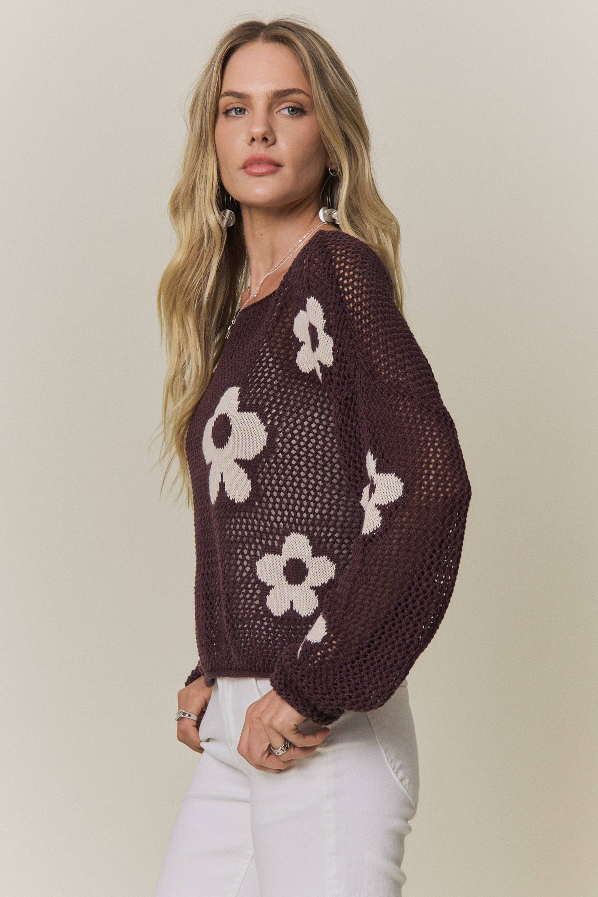 LIGHTWEIGHT FLORAL SWEATER TOP - CESW3462