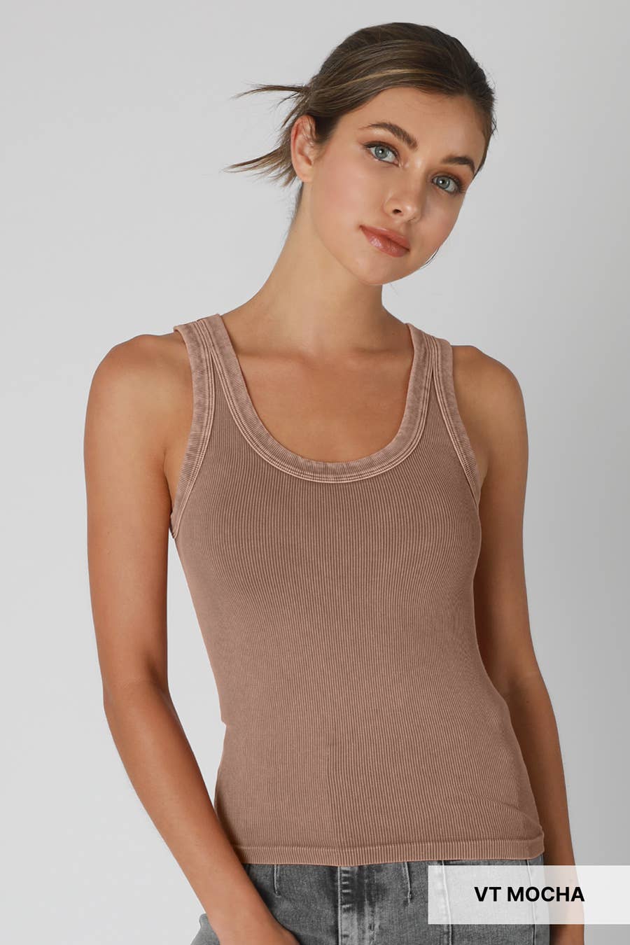 NS8258 - Vintage Reversible Ribbed Tank: Vintage Mocha