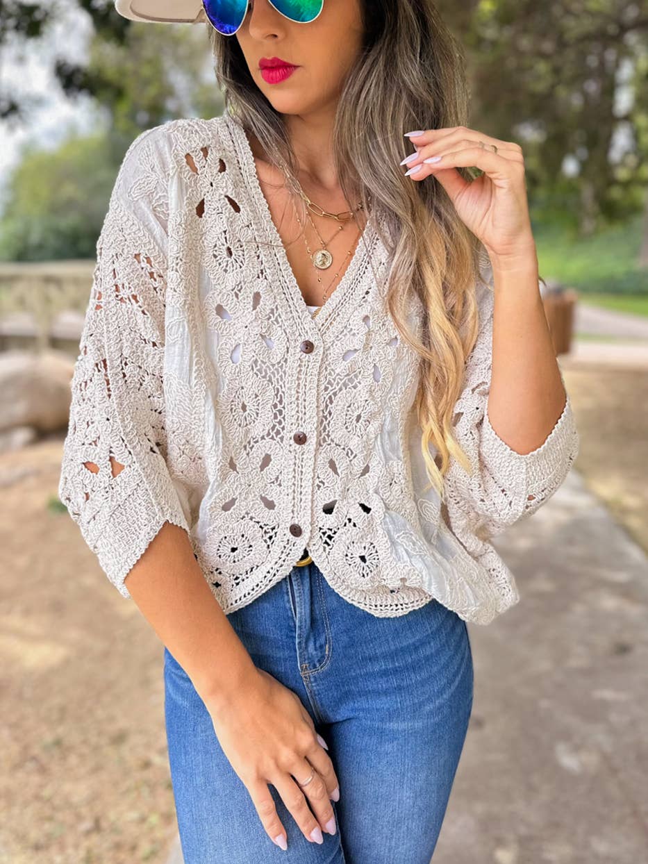 Ivory Crochet Lace Cardigan – Boutique Layering Bestseller: Ivory / One Size