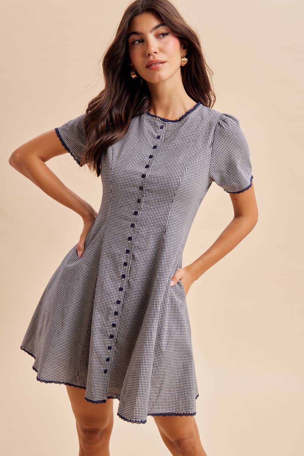 GINGHAM BUTTON DOWN MINI DRESS