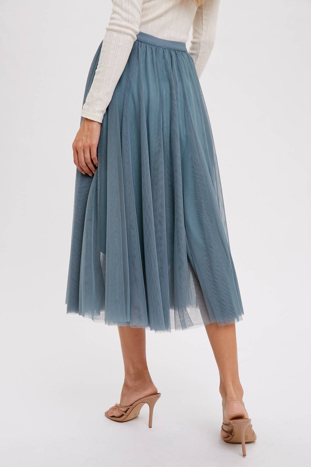 TULLE MIDI SKIRT: DARK MINT / M