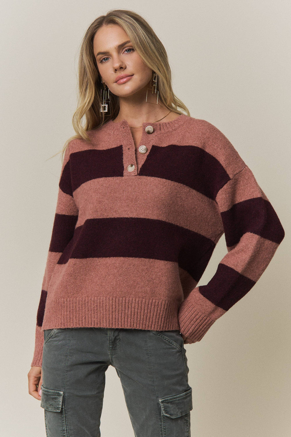 COZY CHIC STRIPED SWEATER - CESW4374