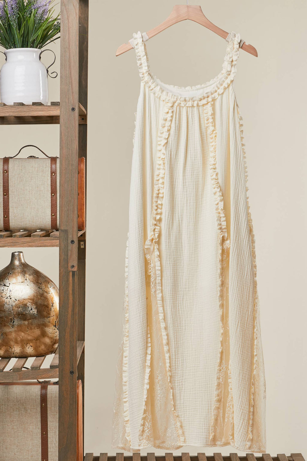 RUFFLED BOHO MAXI DRESS: Rust / S