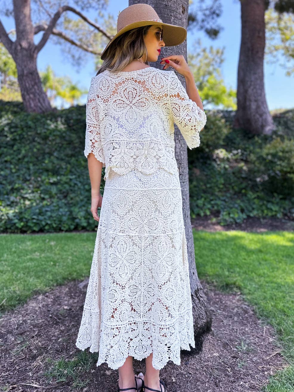 Boho Floral Crochet Maxi Skirt | Matching Set Available: Ivory / One Size