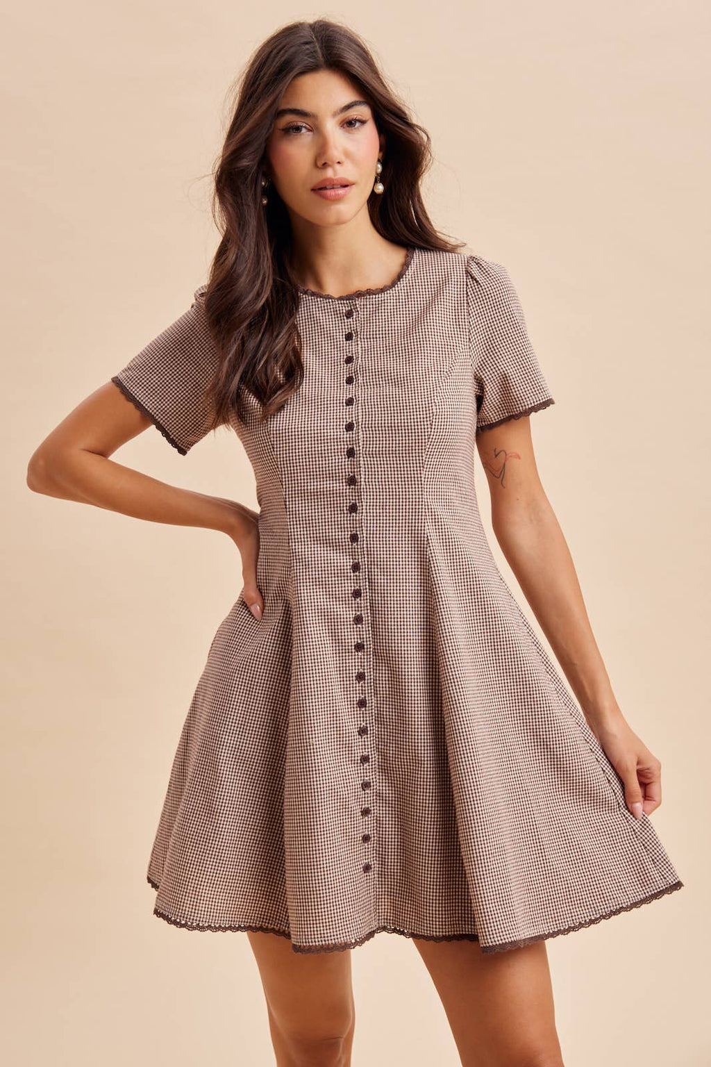 GINGHAM BUTTON DOWN MINI DRESS