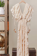 Flowy Ruffle Maxi Sleeveless Dress: Ivory