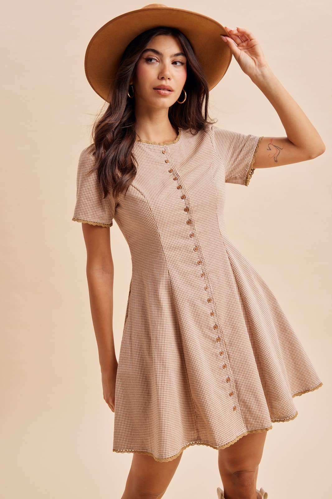 GINGHAM BUTTON DOWN MINI DRESS