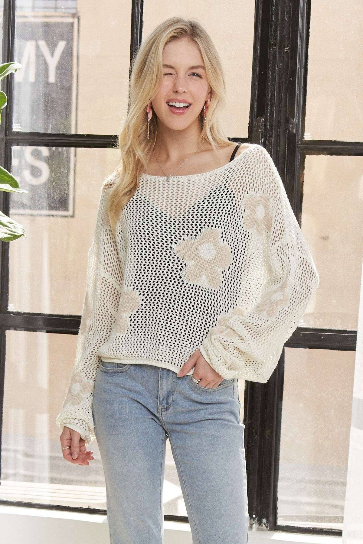 LIGHTWEIGHT FLORAL SWEATER TOP - CESW3462