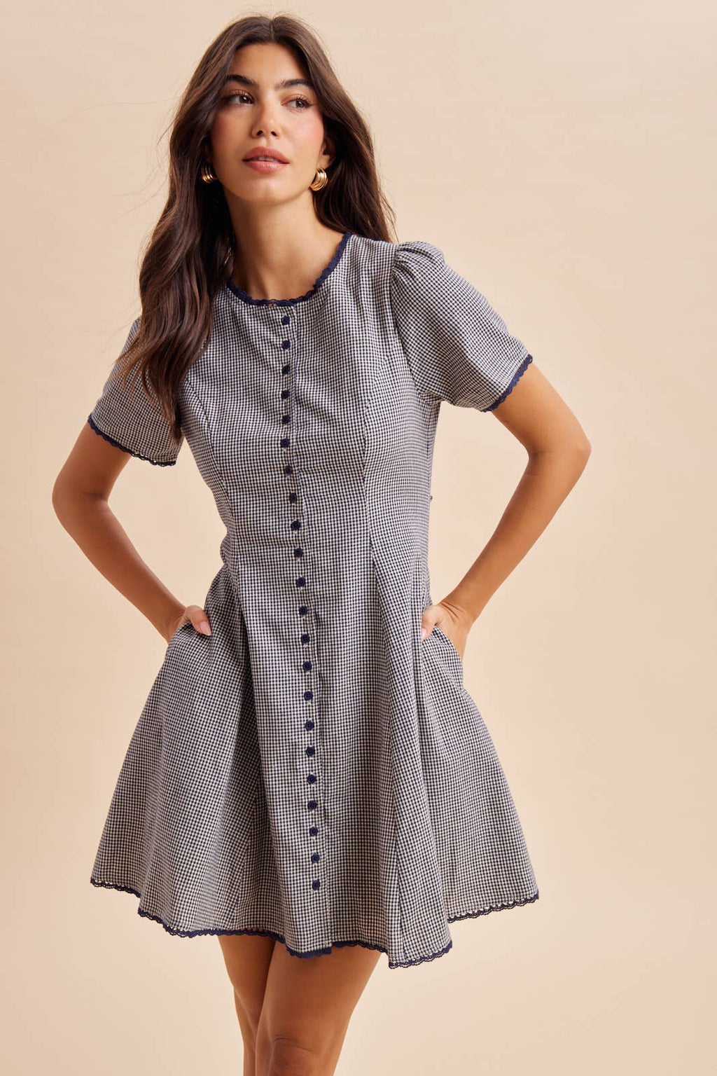GINGHAM BUTTON DOWN MINI DRESS