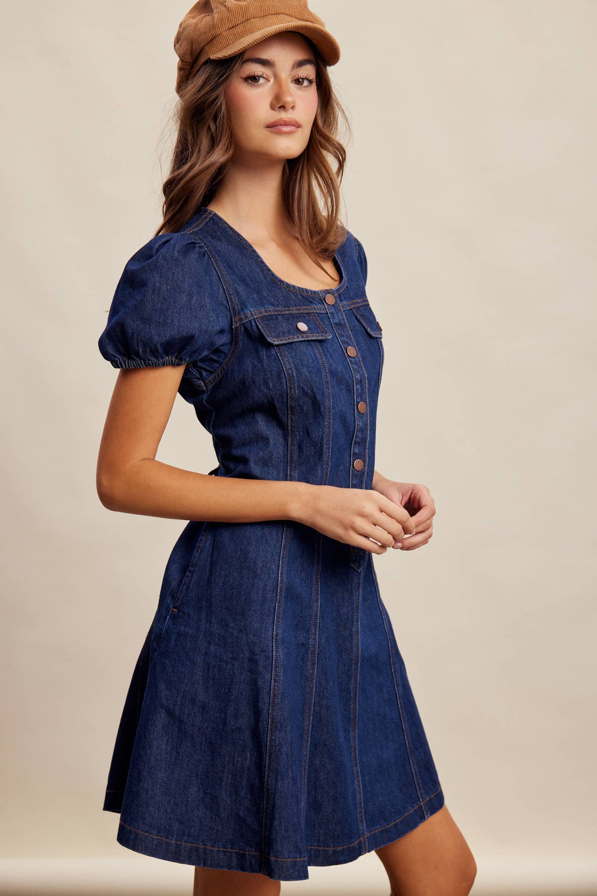 Puff Sleeve Denim Mini Dress LD1639