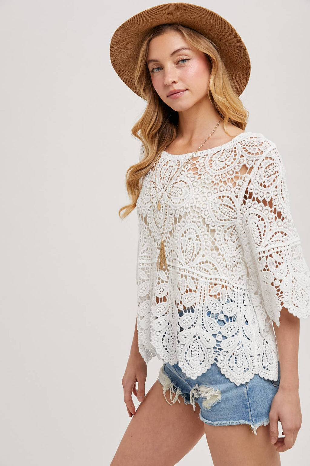 CROCHET LACE TOP: LATTE