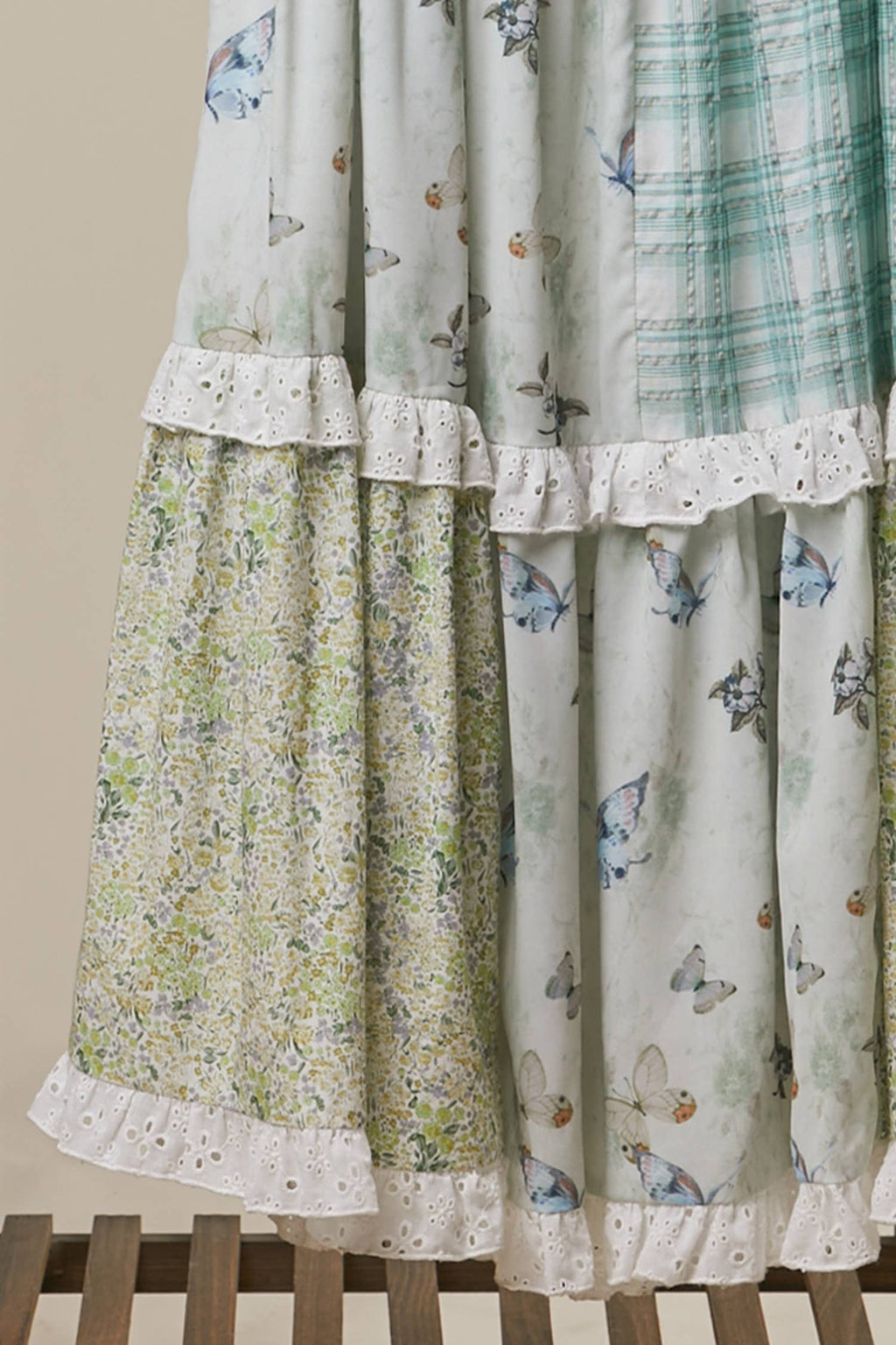 PATCHWORK FLORAL DRESS: Multi Olive / L