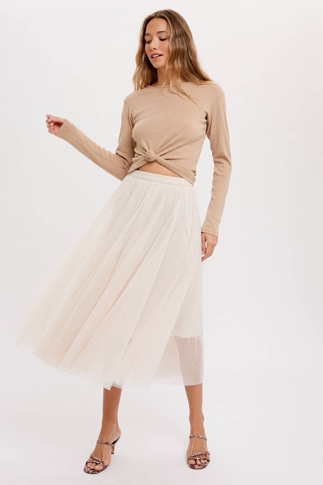 TULLE MIDI SKIRT: DARK MINT / M