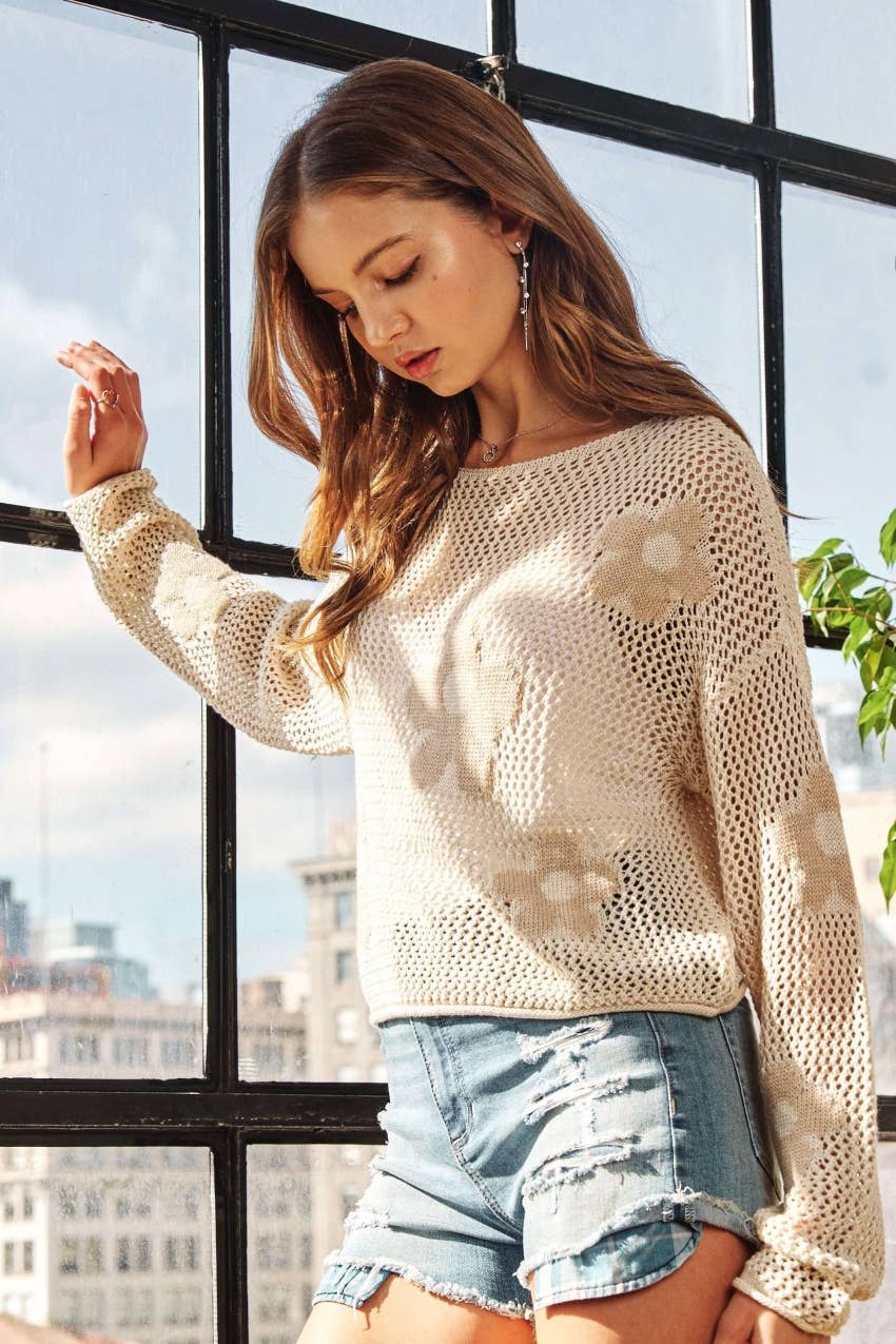 LIGHTWEIGHT FLORAL SWEATER TOP - CESW3462